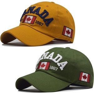 2 Pack Canada Baseball Cap Day Embroidered Flag Golf Hat for Unisex-Green\Yellow